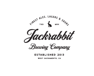 A black and white logo of jackrabbit brewing company.